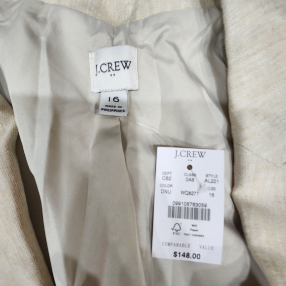 J.Crew Linen Cotton Holland Blazer Womens 16 Crosshatch Beige Jacket AL221 - Picture 6 of 7